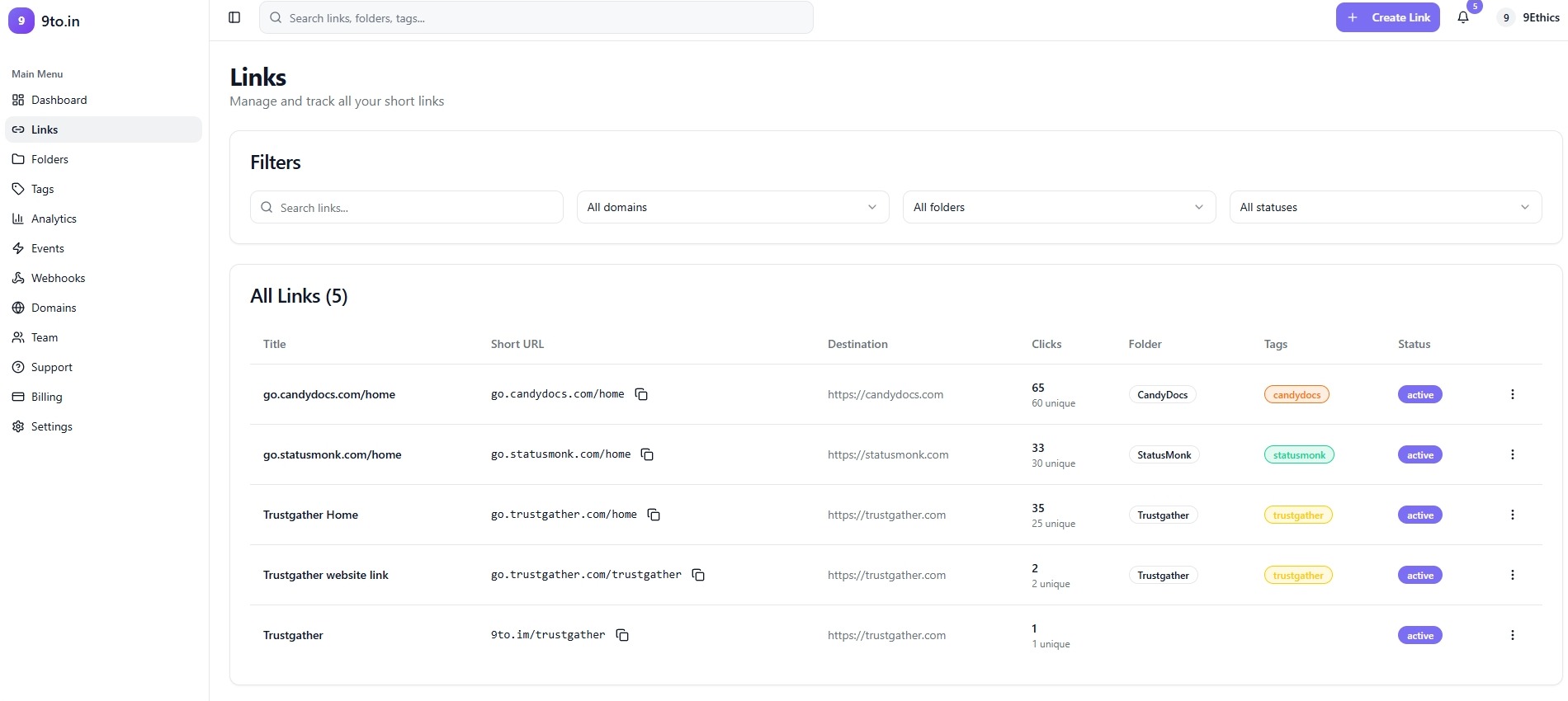 Link Management Dashboard